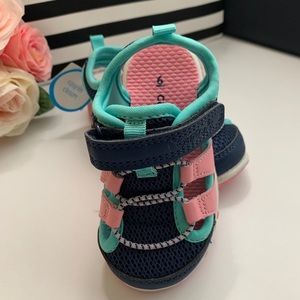 Carter’s kids Girl sandals 6T Navy, pink and mint color.
